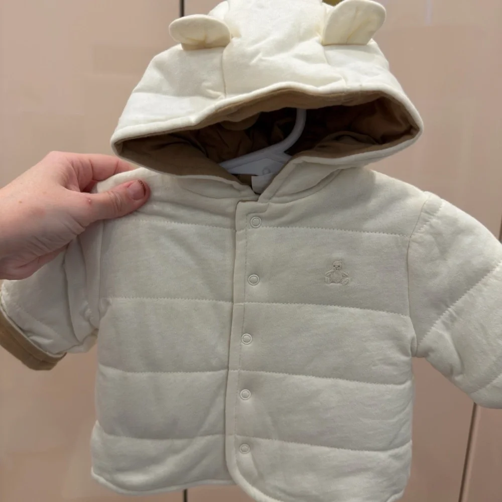 Baby GAP Cream and Tan Kids Puffer Jacket with Ears 0-3 months | NWT